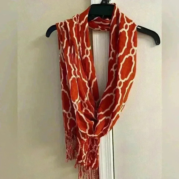 Spartina 449 pumpkin Orange Patterned Scarf with Fringe - Picture 5 of 7